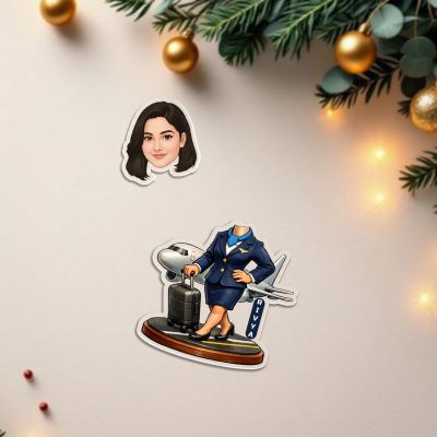 Personalized Gift for Air Hostess Booblehead Caricature for Girls Battery Powered Moving Head Feature Birthday Gift for Daughter, Sister, Mom & Lady Boss Tabletop Decor